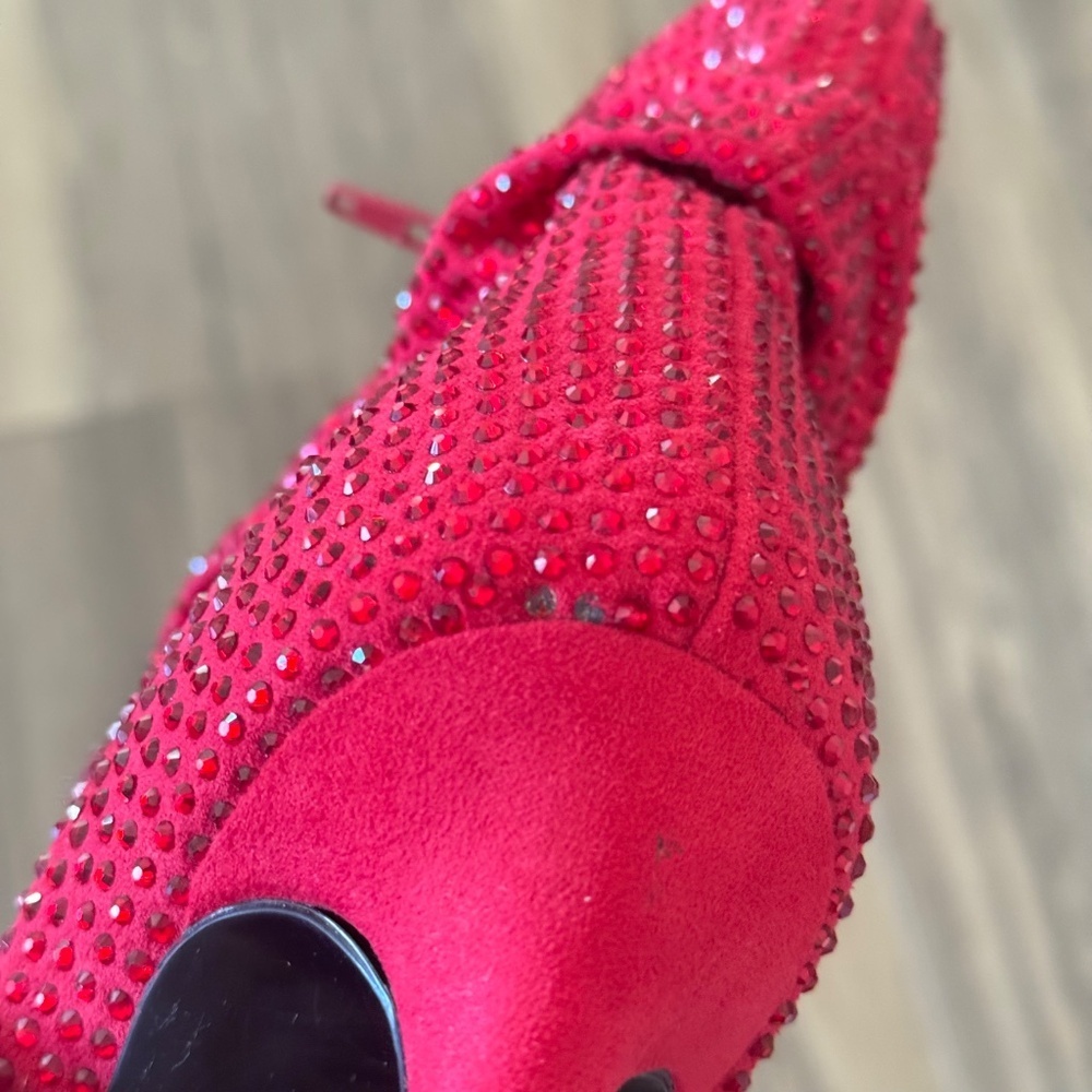 NINE WEST Dazzle Red Rhinestone Stilletto High Heel Slipper Booties - Picture 8 of 8